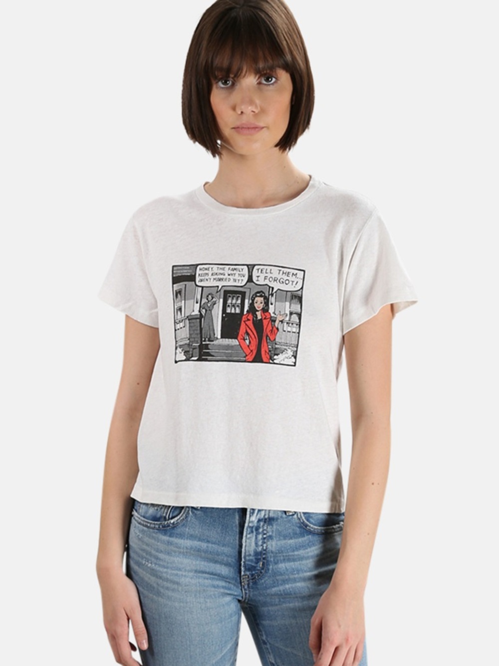 Re/Done White Short Sleeve Crewneck Tee with Red Graphic
